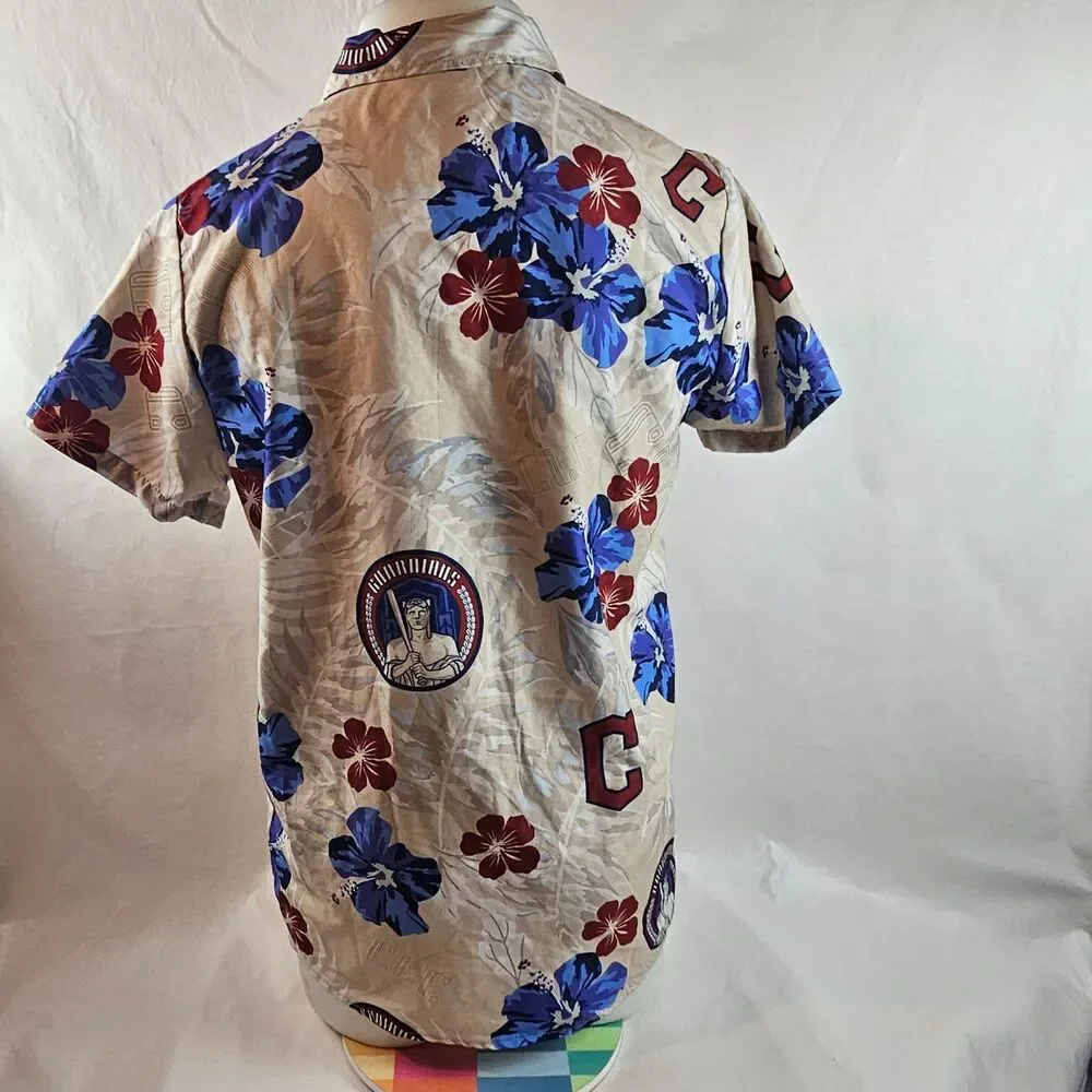 Cleveland Guardians Hawaiian Shirt Men Medium Blue Floral Button Up MLB Baseball